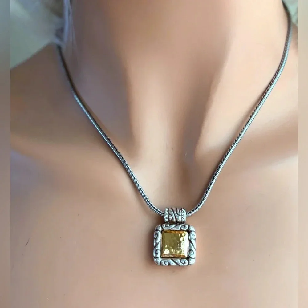 Brighton REGINA Silver Gold Pendant Necklace Reversible beautiful necklace